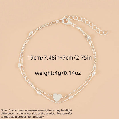 Love Personality Double Simple Bohemian Layered Heart Anklet Summer Beach Anklets On Foot Ankle Bracelets For Women Leg Chain