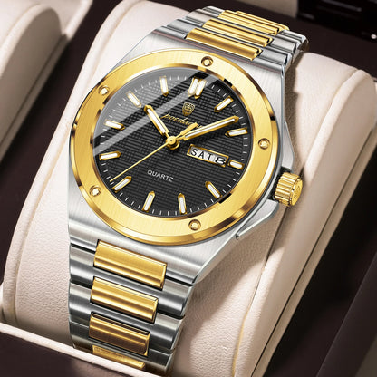 POEDAGAR High Quality Men Clock Date Week Waterproof Fashion Watch For Man Stainless Steel Luxury Men's Quartz Watches Reloj+Box