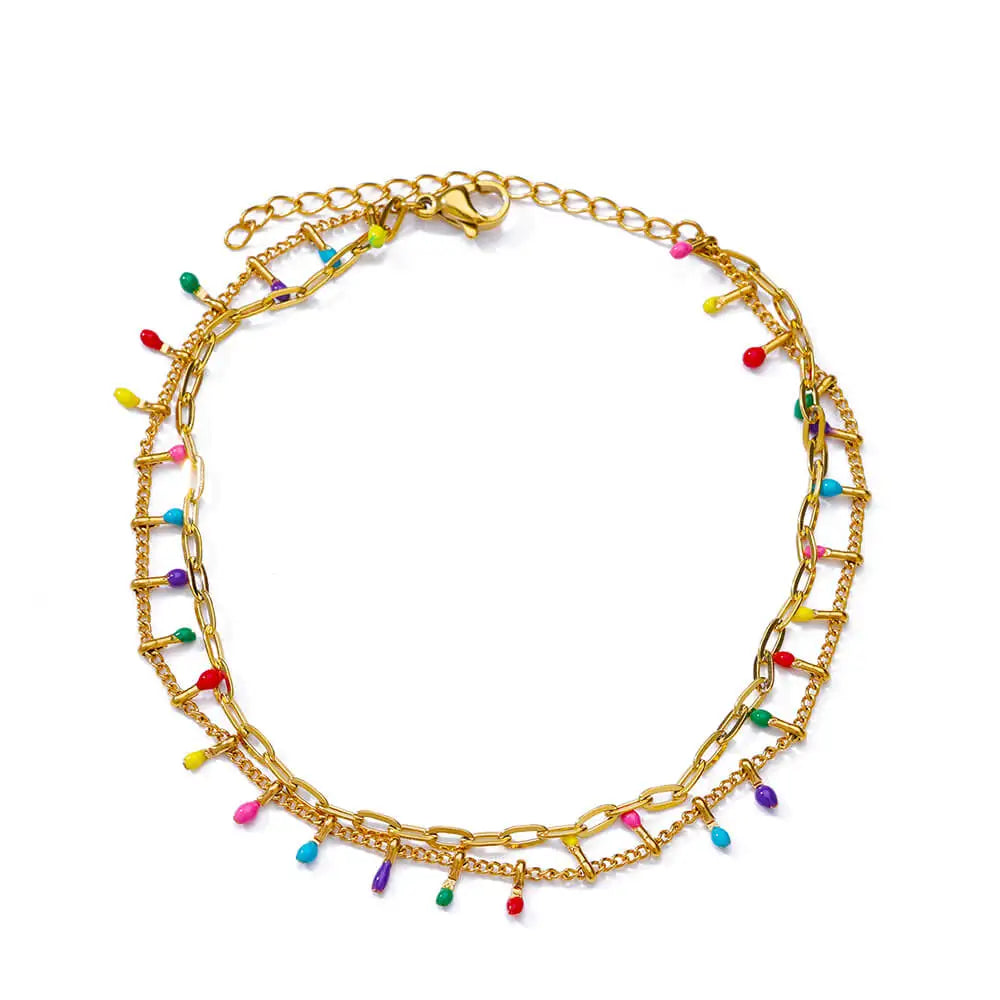 Zircon Cross Anklets For Women Gold Color Stainless Steel Cross Anklet Double Chain Summer Beach Party Jewelry Gift Accessories