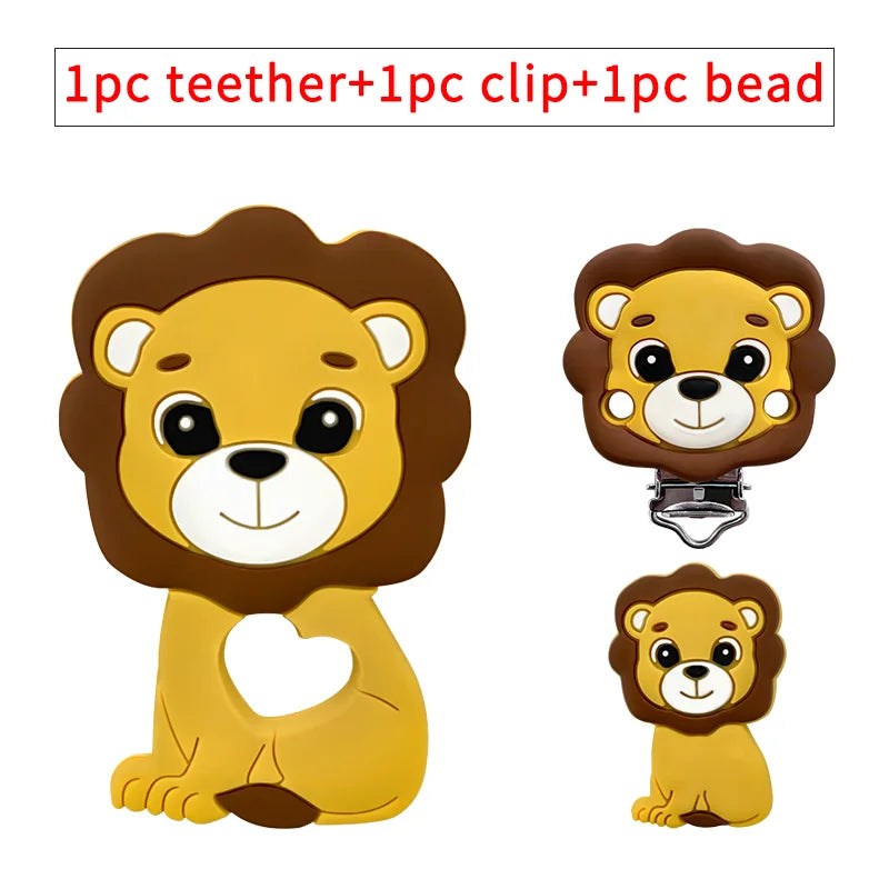 1/3/10pcs Lion Baby Silicone Teether Beads Toy DIY Pacifier Chain Necklaces Pendant Bite Chew Rodent For Teething Kids Toys