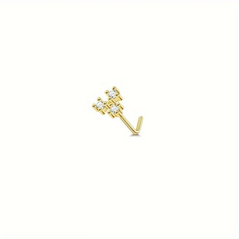 Drperfect 1Pc 22G Nose Studs L Shaped Nose Rings Studs for Women Opal CZ Heart Butterfly Nose Piercing Jewelry