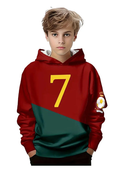 Children's 3D Printed Football Pattern Hoodie, Suitable for Play, School, and Casual Wear in Spring and Autumn Seasons