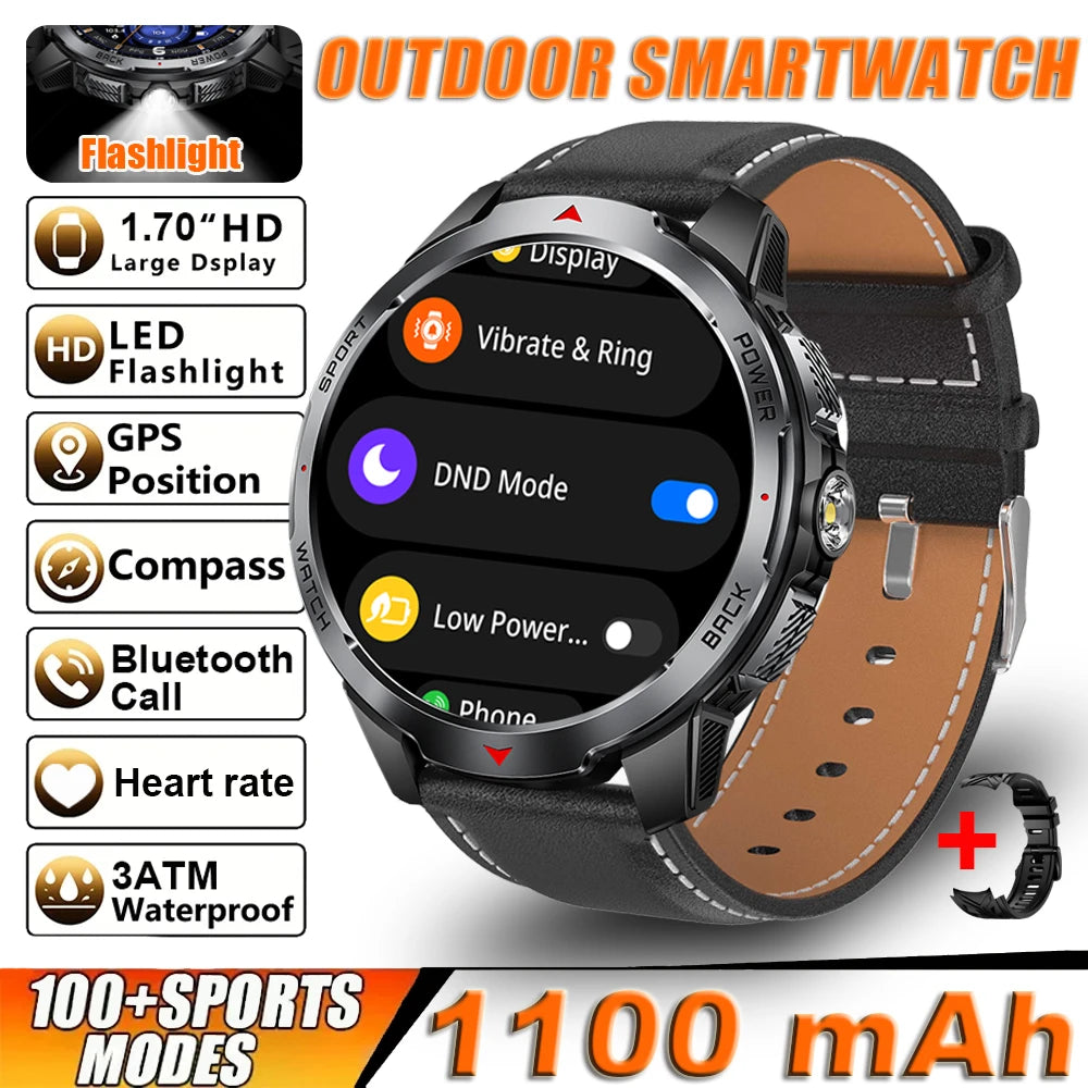 2026 New Smart Watch Men with Flashlight Sports 3ATM Waterproof 1100 mAh Large battery BT Call  Man for Android iOS Smartwatch