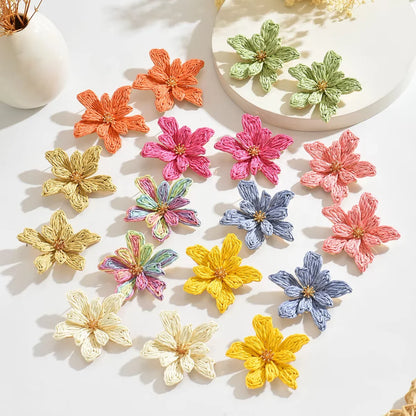 Boho Handmade Delicate Raffia Flower Earrings for Women Trendy Irregular Floral Summer Beach Jewelry Gift