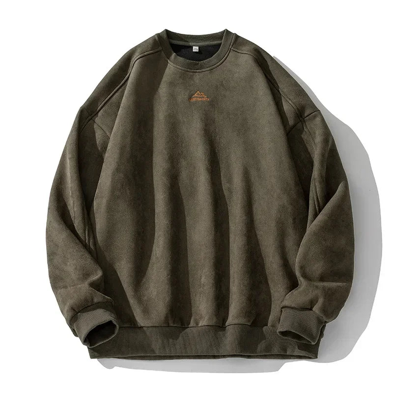 TFETTERS Chamois Leather Sweatshirt for Men Fleece 2025 Autumn Winter Warm O Neck Couples Pullover Outdoors Fashion Male Clothes