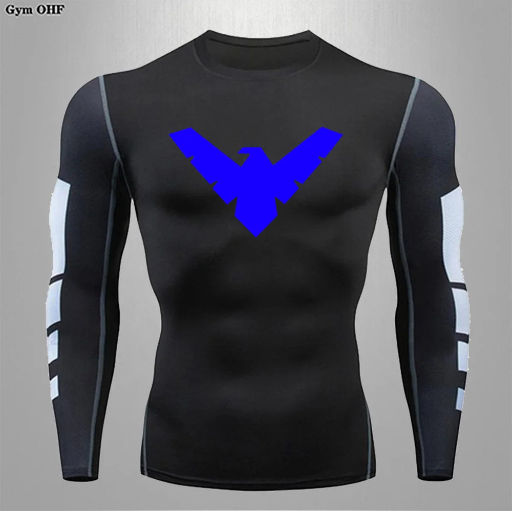 Compression Nightwing Print Tops For Men T Shirt Rashguard Jiu Jitsu Gym Fitness Running Train   ing Shirts Jersey Short Sleeved