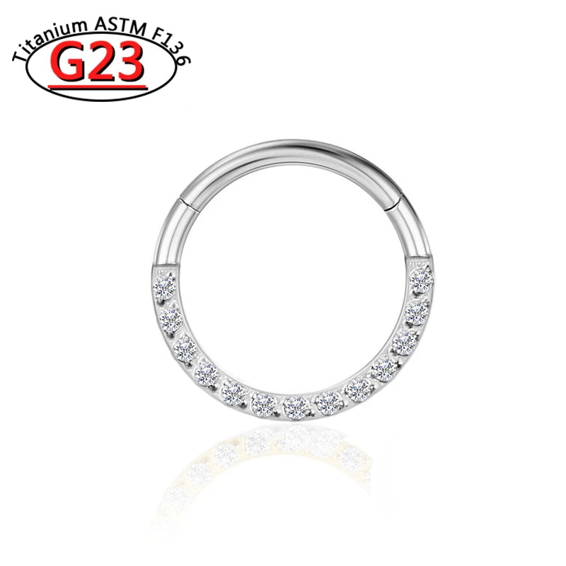 G23 Titanium Piercing Double Layered Triple Stack Hinged Zircon Nose Ring Helix Cartilage CZ Small Cartilage Septum Clicker