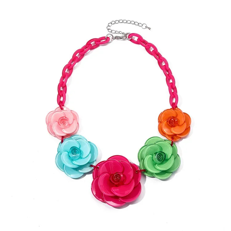 Blucome 2022 New Acrylic Flower Shape Necklace Female Exaggerated Clavicle Sweater Necklace Unique Women Girls Pendant  Jewelry