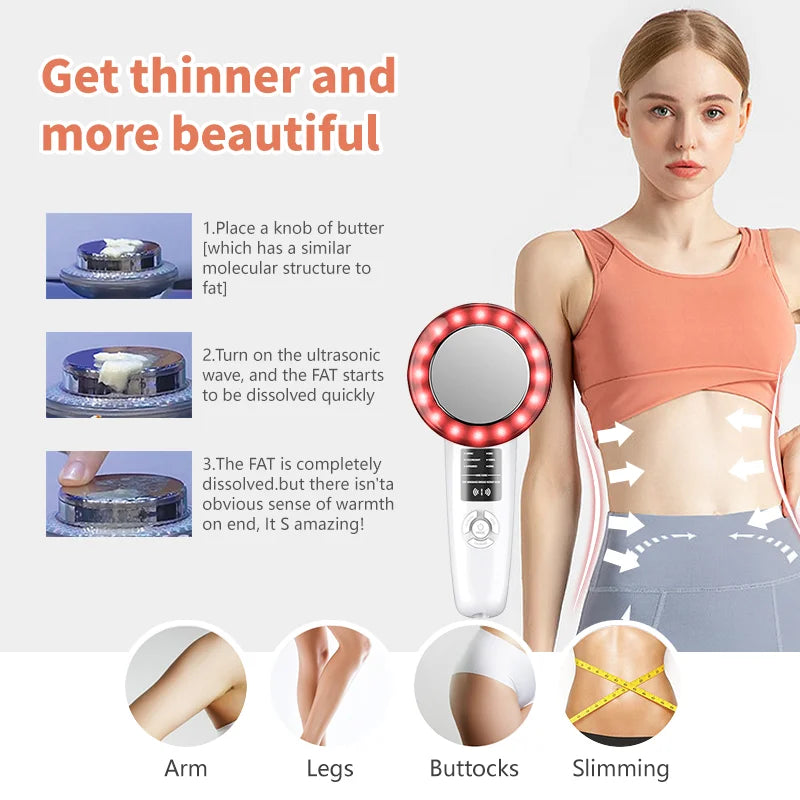 6 In 1 Ultrasound Cavitation Body Slimming Massager Rejuvenates Skin Gives Toned Skin and Lift Beauty Device for Face&Arms&Legs