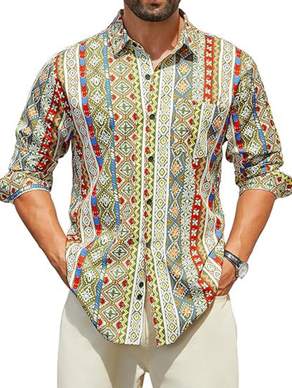 3D printed cartoon prints, high-quality and comfortable men's boutique fashion long-sleeved shirt, trendy printed men's shirt