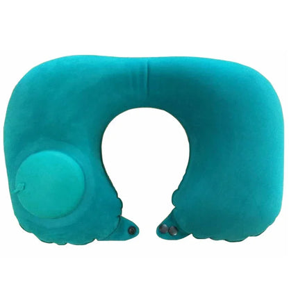 Flannel Press Inflatable U Shaped Pillow Ergonomic Supportive 18s Quick Inflate Foldable Neck Pillow for Travel Nap