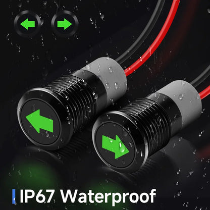 12mm Waterproof LED Indicator Light 12V Single Arrow Car Turn Signal 24V Green LED Metal Dashboard Pilot Lamp with 300mm Wire