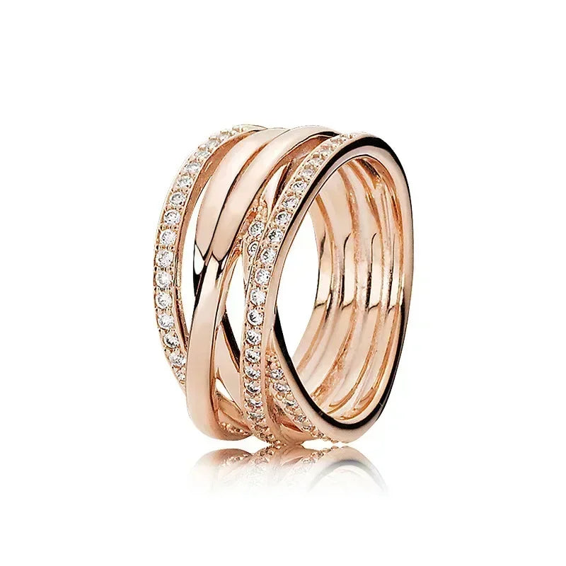 New 925 Sterling Silver Rose Gold Ring Hot Selling, Sparkling, Fashionable and Charming Crystal Ring, Women's Birthday Jewelry