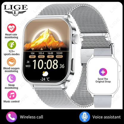 LIGE NEW Smart Watch Daily Monitoring Voice Assistant Wireless Call Notification Music Control Men Women Waterproof Smartwatch