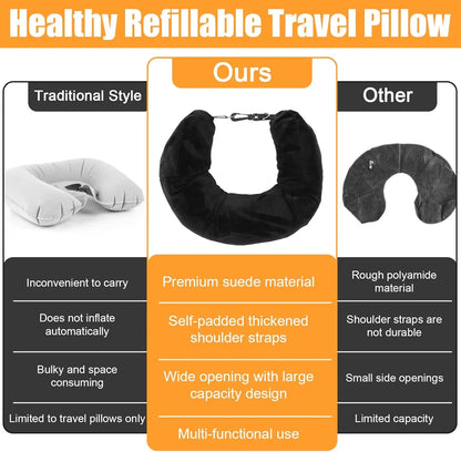 Multi-Functional Fillable Neck Pillow Lycra Fabric Stuff with Clothes, Portable Travel Bag Neck Support Pillow U Shape Pillow
