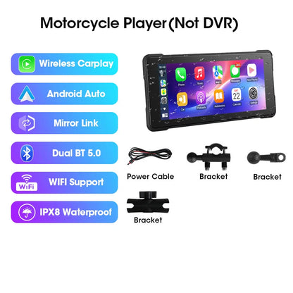 Srnubi 6.86" Motorcycle DVR or Player 1080P Dual Cam GPS Navigation Wireless Carplay Android Auto Stereo Moto Dashcam with TPMS