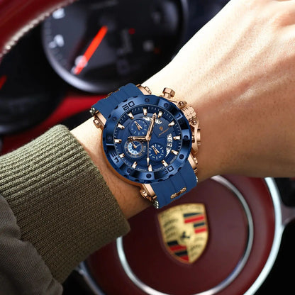 POEDAGAR Original Luxury Man Watch Chronograph Waterproof Luminous Sports Men Clock Calendar Silicone Strap Quartz Men's Watches