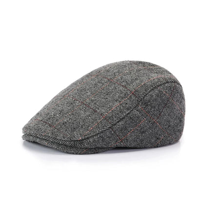 Retro Newsboy Caps Men British Painters Hats Autumn Winter Berets Herringbone Grid with Red Line Flat Cap Hip Hop Berets