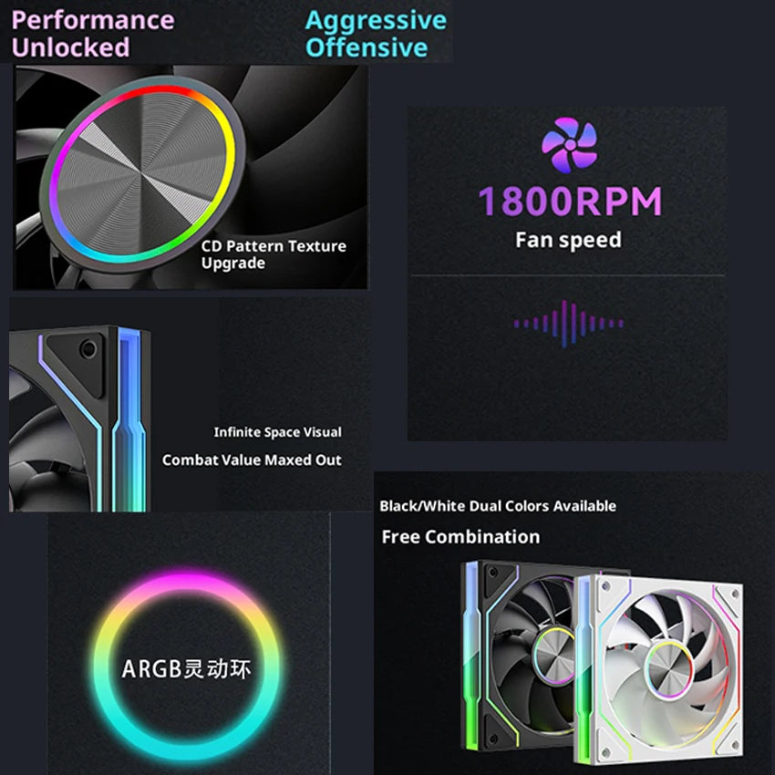 Power Trian PRISM 9 Pro 120mm ARGB PC Fan Quiet Cooling 12V Large Air Volume Computer Chassis Fans 4PIN 61.5CFM/800-1800RPM