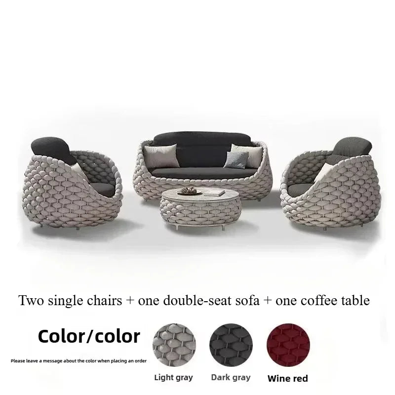 All-Weather Rattan Outdoor Sofa Set Courtyard Combination Double Chair Leisure Terrace Furniture for Villa Balcony Living Room