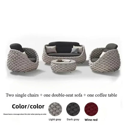 All-Weather Rattan Outdoor Sofa Set Courtyard Combination Double Chair Leisure Terrace Furniture for Villa Balcony Living Room
