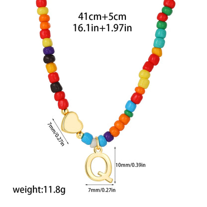 Colorful 26 Initial Letter Necklace Wedding for Women Adjustable Fashion Heart Beads Clavicle Chain Necklaces Christmas Jewelry