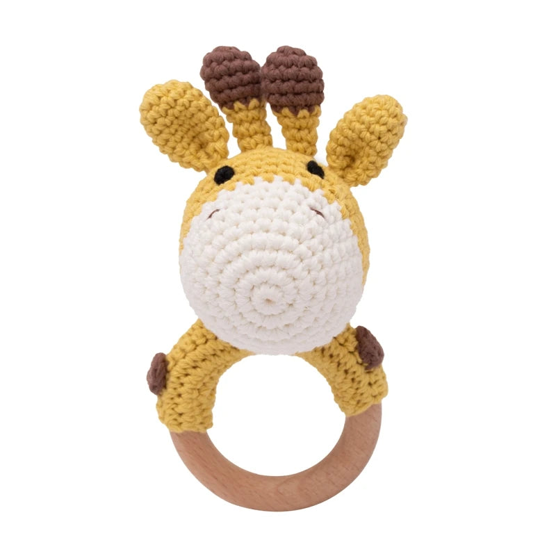 1pc Baby Rattles Crochet Flower Rattle Toy Wood Ring Baby Teether Rodent Infant Gym Mobile Rattles Newborn Educational Toys Gift