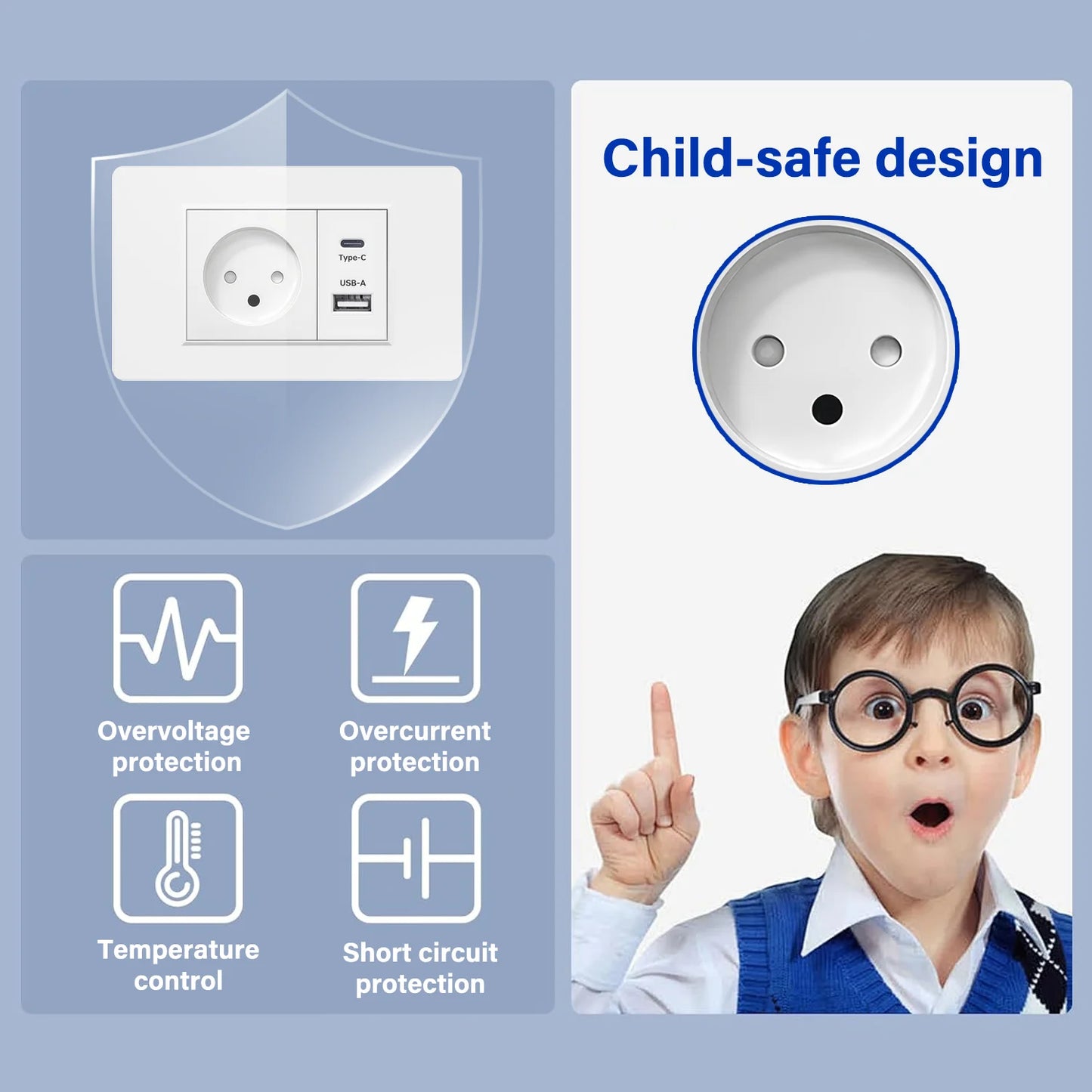 Israel USB Type C Charging Wall Socket 118mm*72mm White & Black Flame Retardant PC Panel Power Socket for Home Office Kitchen