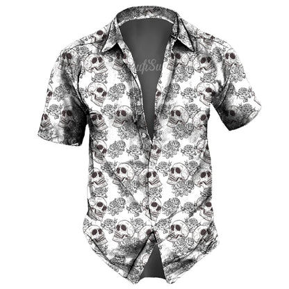 2023 Skull  Men's Shirts Lapel Streetwear Vintage Shirt For Men Street Hip Hop Short Sleeve Top Party Summer Men Hawaiian Shirts