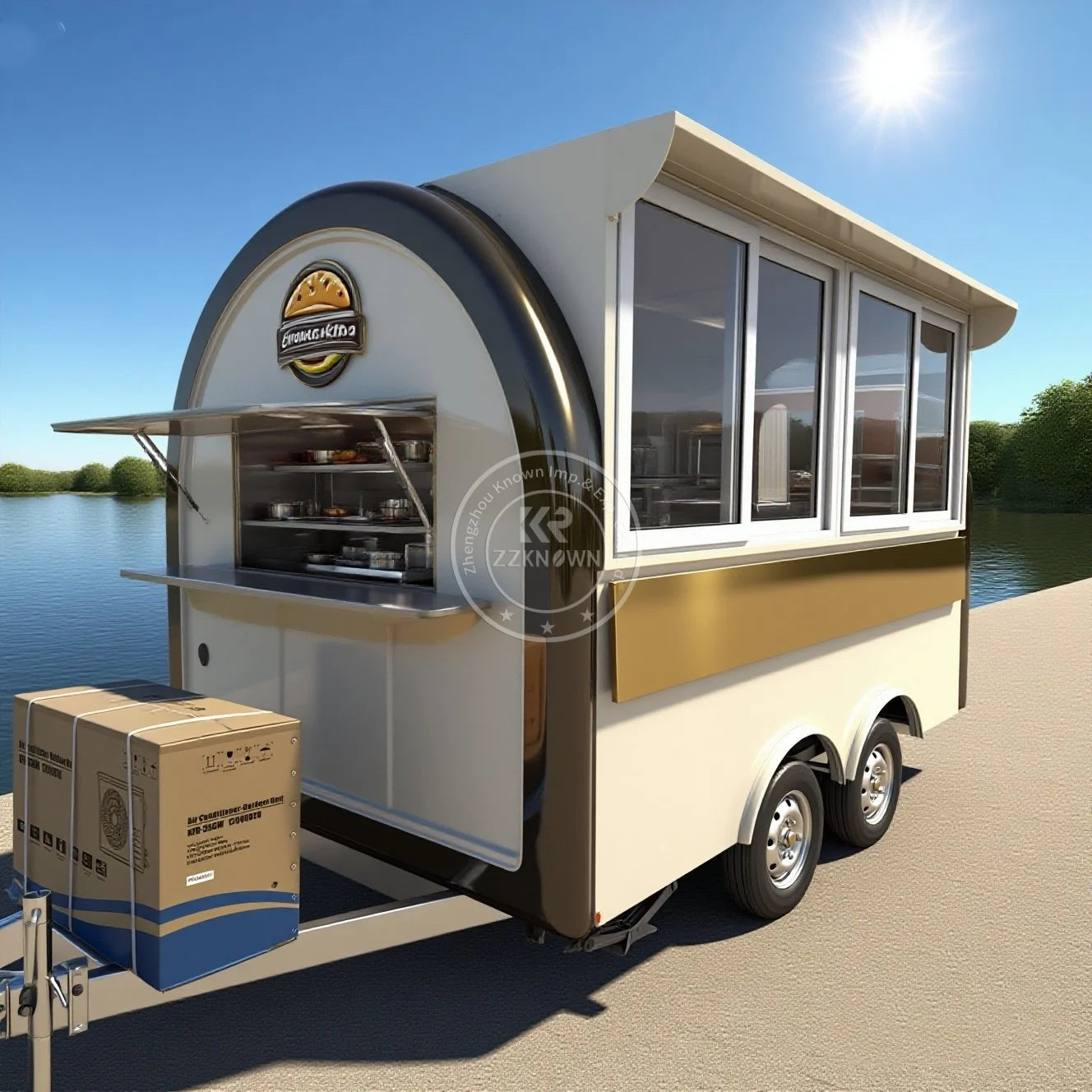 Mobile Food Truck Fast Food Trailer Hotdog Snack Trailer Bread Coffee Cart Kiosk Stand Solar Mobile Catering Cart