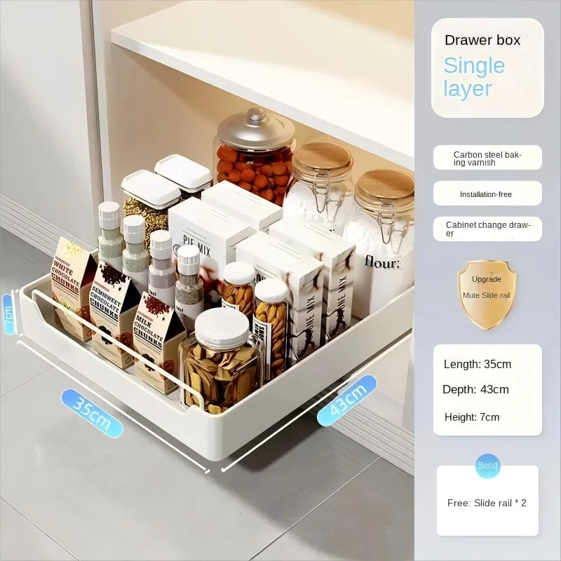 Kitchen Storage metal holdetr with Slide Rails Pull-out Drawer Storage Tray Spice Storage Rack Cabinets Organizer