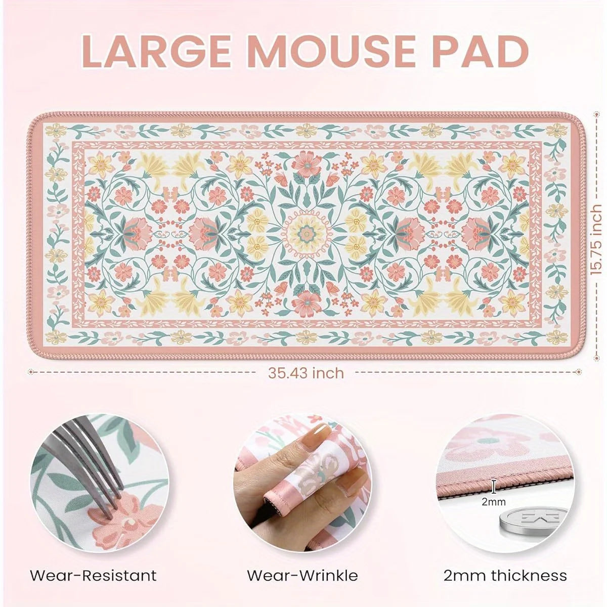Floral patterned anti-slip mouse pads for office, home and school work areas, computer desktop decoration and office accessories