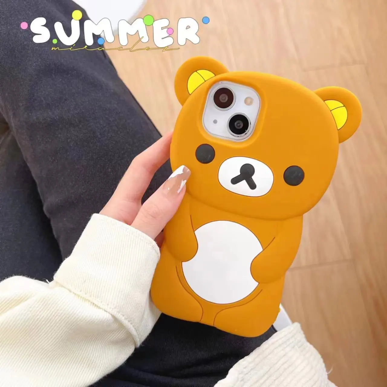 Cute Rilakkuma Bear Phone Case For iPhone 17 16 15 14 13 12 11 Pro Max Plus X XR XS Max 6 7 8 Plus Cartoon Silicone Back Cover