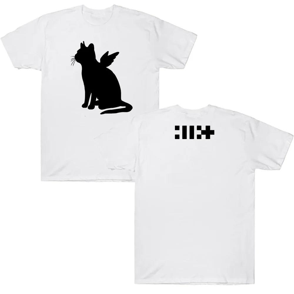 ILLIT Kpop Girl Band T-shirt ILLIT Bomb The Album Cat Angel Print Clothes Korean Style Cotton Women Men Tee-shirt Casual Y2K Tee