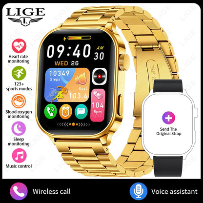 LIGE NEW Smart Watch Daily Monitoring Voice Assistant Wireless Call Notification Music Control Men Women Waterproof Smartwatch