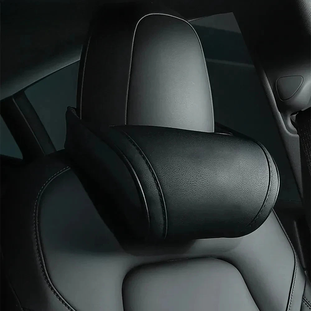 KJOY Seat Headrest Travel Rest Neck Pillow PU Leather Neck Pillow Memory Foam Pillows Car Accessories  used for Tesla Model3/Y/X