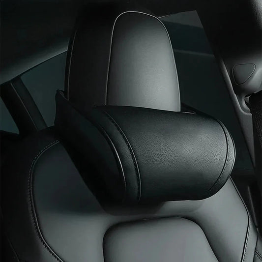 KJOY Seat Headrest Travel Rest Neck Pillow PU Leather Neck Pillow Memory Foam Pillows Car Accessories  used for Tesla Model3/Y/X