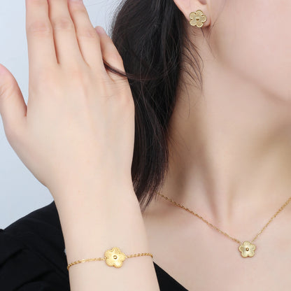 Double Sided Metal Laser Five Leaf Flower Adjustable Charm Bracelet Classic for Woman New Fashion Stainless Steel Jewelry Clover