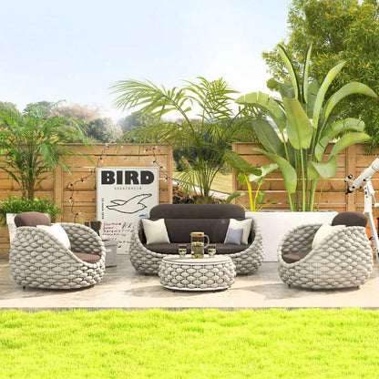 All-Weather Rattan Outdoor Sofa Set Courtyard Combination Double Chair Leisure Terrace Furniture for Villa Balcony Living Room
