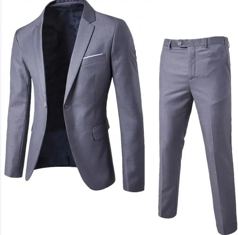 Business Casual Men's Two-Piece Suit Set Wedding Groomsmen Pure Color Formal Wear Spring Summer Autumn Winter New Arrival