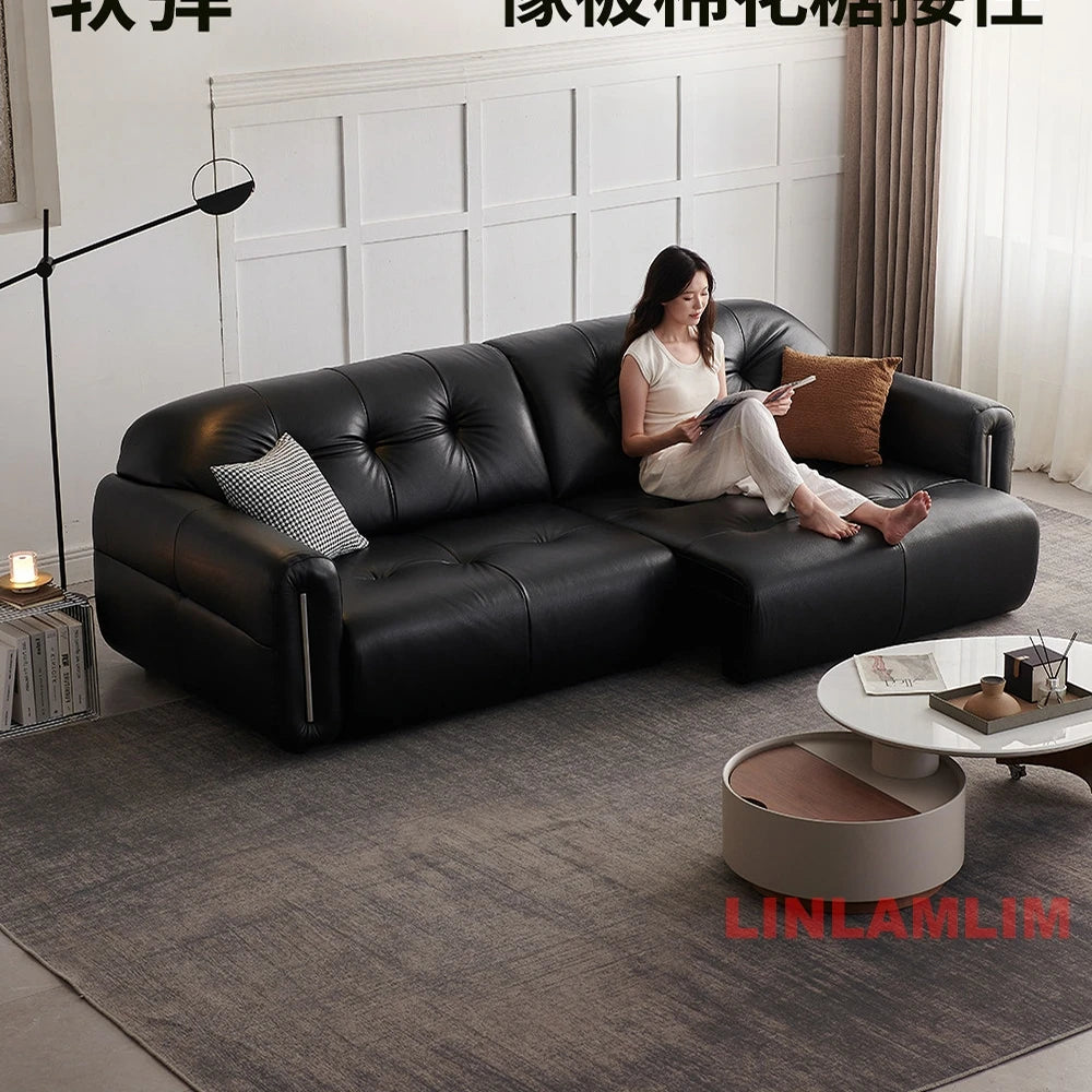 MINGDIBAO Modern Electric Recliner Sofa Bed, Power Adjustable Italian Genuine Leather Couch for Living Room Home Furniture