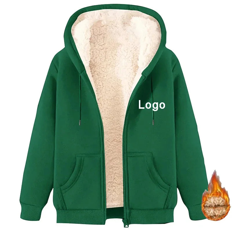 Customized Fleece Liner Zip Up Hoodies Men Fashion Autumn and Winter Long Sleeve Printed Sweatshirts Thick Zipper Pullovers