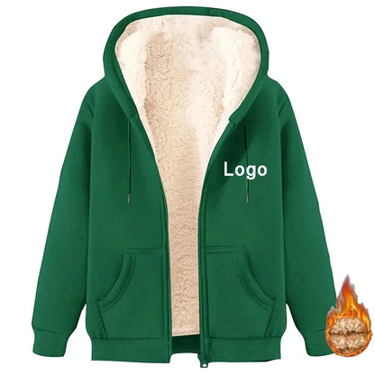 Customized Fleece Liner Zip Up Hoodies Men Fashion Autumn and Winter Long Sleeve Printed Sweatshirts Thick Zipper Pullovers