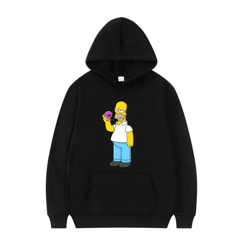 Disney The Simpsons Funny Pattern Casual Hooded Tops Men Woman Loose Comfortable Winter Black Sports Pullovers Fashion Clothing