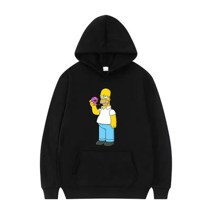 Disney The Simpsons Funny Pattern Casual Hooded Tops Men Woman Loose Comfortable Winter Black Sports Pullovers Fashion Clothing