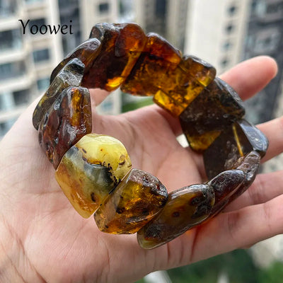 100% Real Amber Bracelet&Bangles Adult Cool Handmade Polished Original Plant Baltic Stones New Healing Amber Jewelry Wholesale