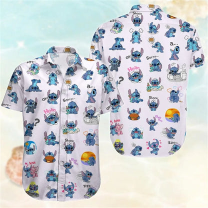 Stitch Button Shirts/Hawaiian Shirts Disney Trip Hawaiian Shirts Fun Stitch Cartoon Vacation Shirts For Men And Women Fashion