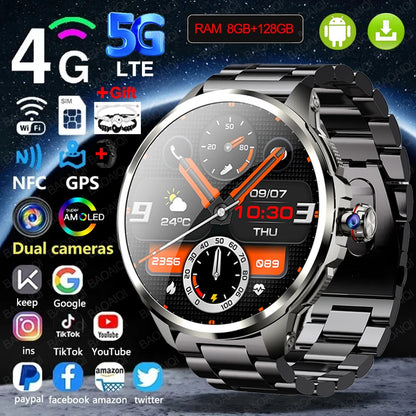5G/4G Smart Watch 720*720 AMOLED 1.95 inch HD 900W Camera 8GB+128GB RAM 1990mAh Clock GPS WIFI Google APP Smartwatch Android 9.0