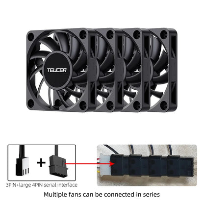 Teucer UT-6010 6cm DC 12V 3Pin Cooling Fan with Big 4Pin Power Supply Hydraulic Bearing 3500 RPM Computer PC CPU Case Ventilator