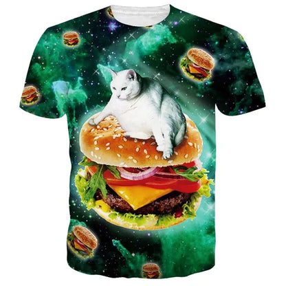 Summer 3D Print Funny Cats T Shirt Men Galaxy Cat Graphic Short Sleeve Personality Casual O-neck Street Round Neck Tees Clothes